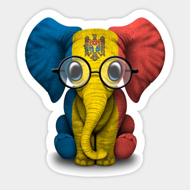 Baby Elephant with Glasses and Moldovan Flag Sticker by jeffbartels